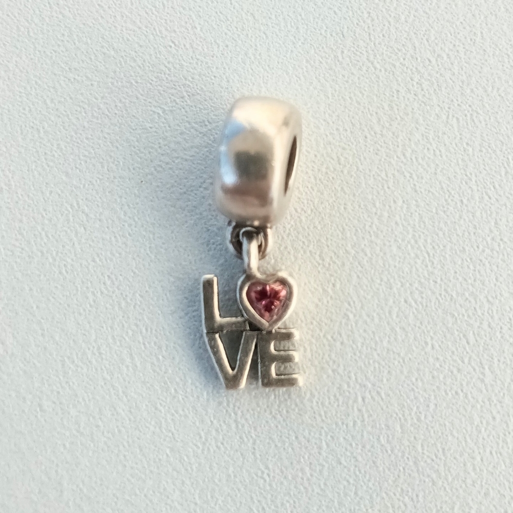 Pandora Silver Love Charm with Pink Heart